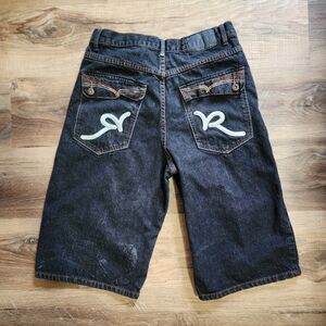 Rocca Wear Denim Shorts with Embroidered Pockets  32in Waist